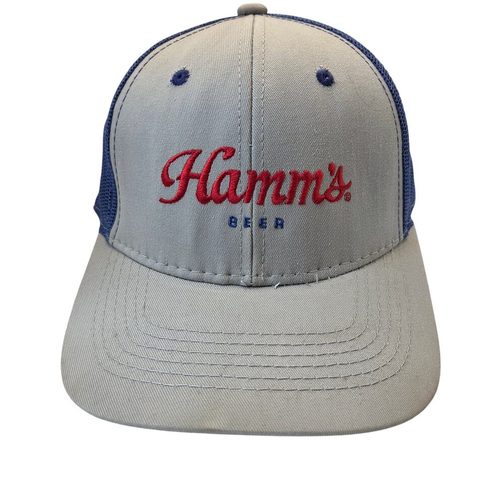Hamm's Beer Trucker Snapback Hat Outdoor Cap Gray Blue Mesh OSFM Adjustable 2018